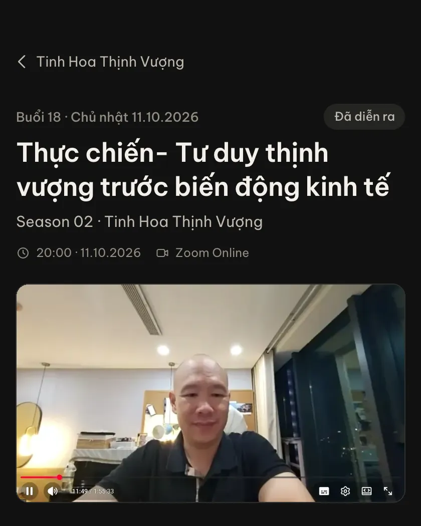 Bản ghi Zoom buổi 18 Tinh Hoa đang phát trên Học viện.