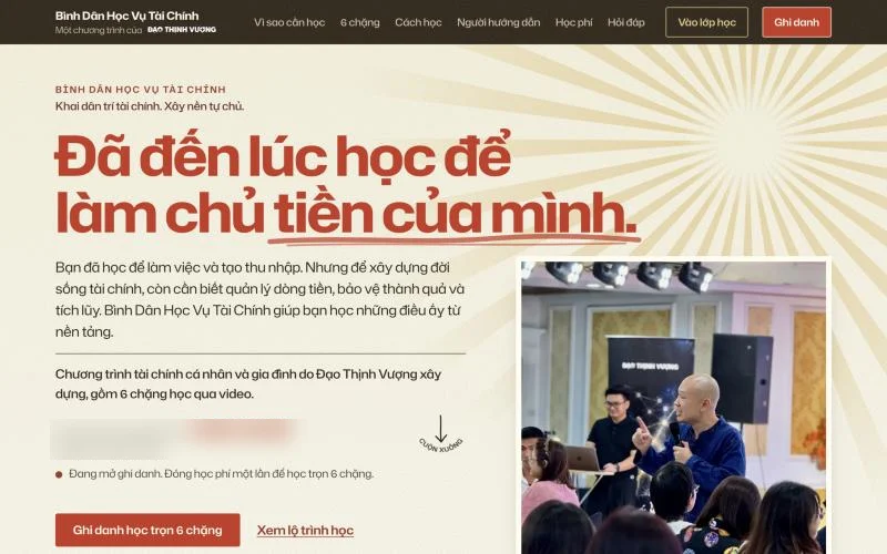Đầu trang Bình Dân Học Vụ Tài Chính: Đã đến lúc học để làm chủ tiền của mình.