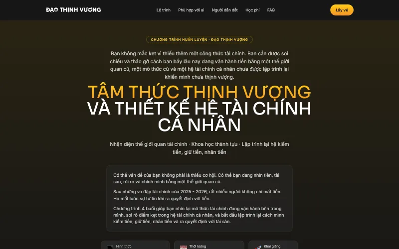 Đầu trang Tâm Thức Thịnh Vượng và Thiết Kế Hệ Tài Chính Cá Nhân.